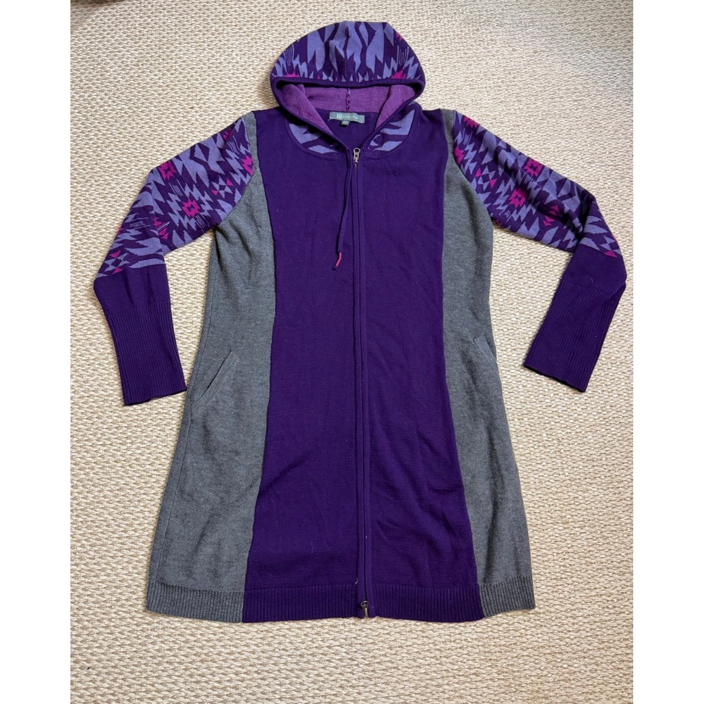 Title Nine Merino Wool Blend Full Zip Hoodie Sweater dress XL Longline fair isle
